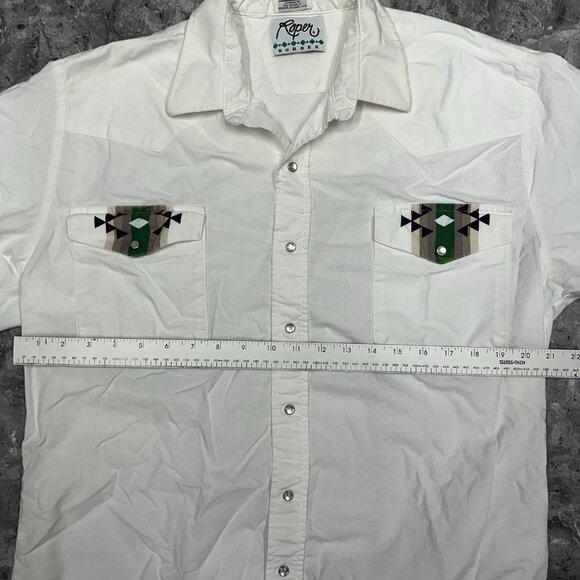 Vintage Roper Border Western Shirt Mens XL White Aztec Tribal Ranch Work Rodeo - Picture 6 of 7